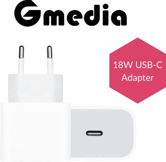 Gmedia 18W USB-C Adapter - Snel Opladen geschikt voor iPhone en iPad - Wit