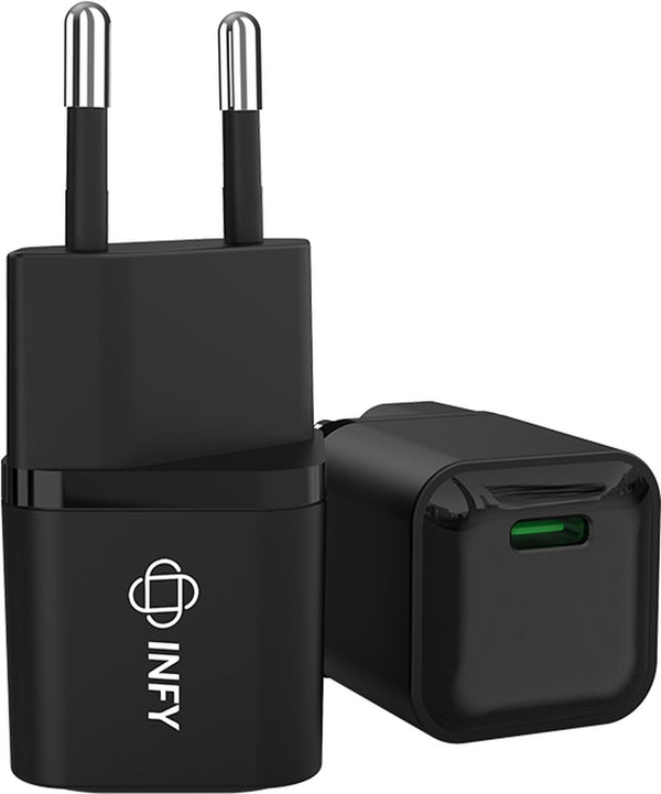 INFY 20W USB-C Adapter Zwart - Compact - Supersnel Opladen voor al je Apparaten